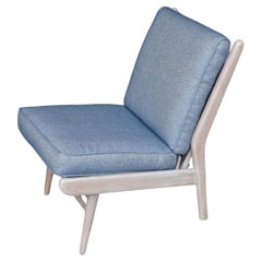 Pair of Mid Century Scandart Easy Chairs Mankin Blue Fabric Beach House Modern