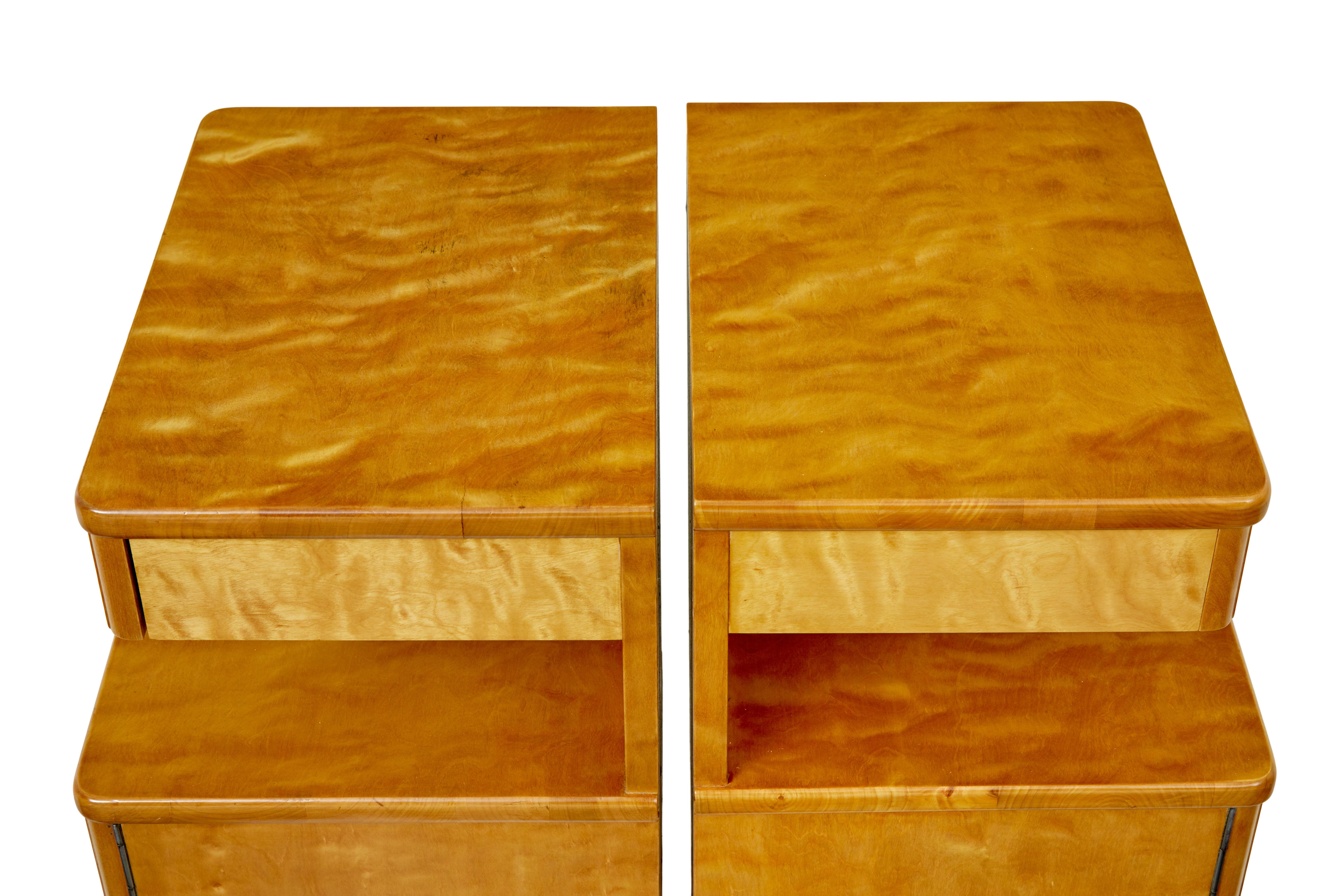 Art Deco Pair of mid century Scandinavian birch bedside cupboards For Sale