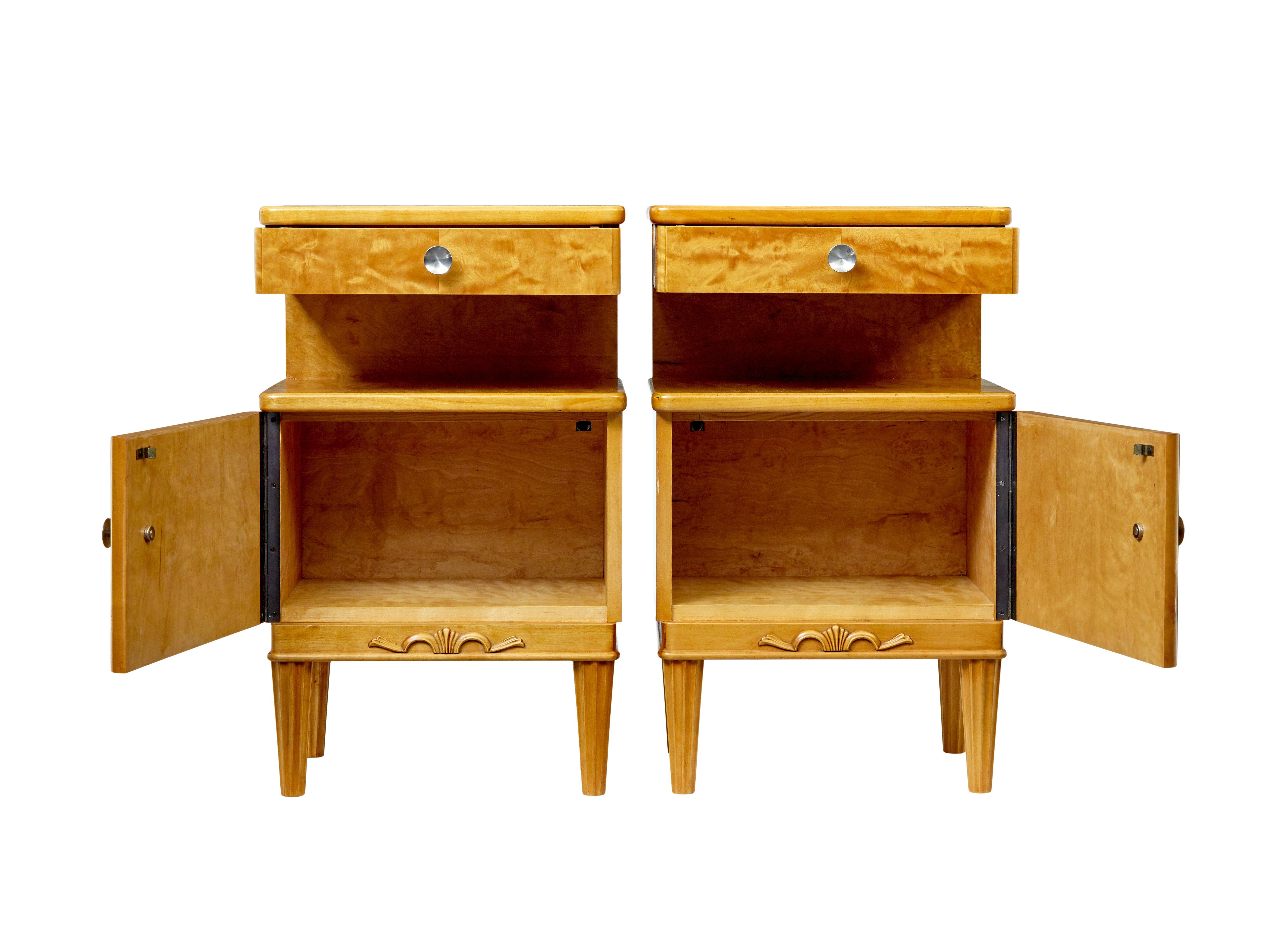 20th Century Pair of mid century Scandinavian birch bedside cupboards For Sale