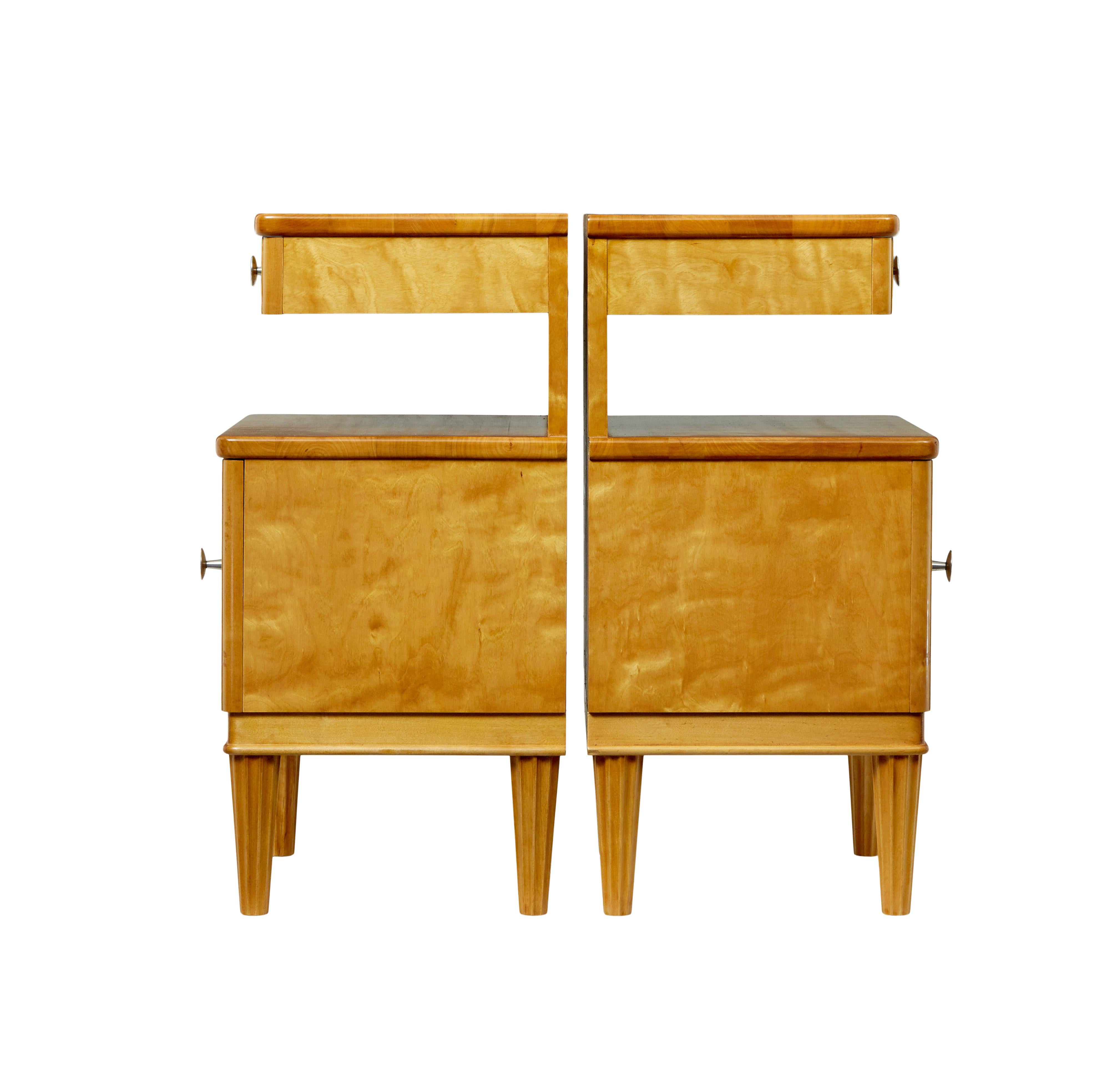 Birch Pair of mid century Scandinavian birch bedside cupboards For Sale