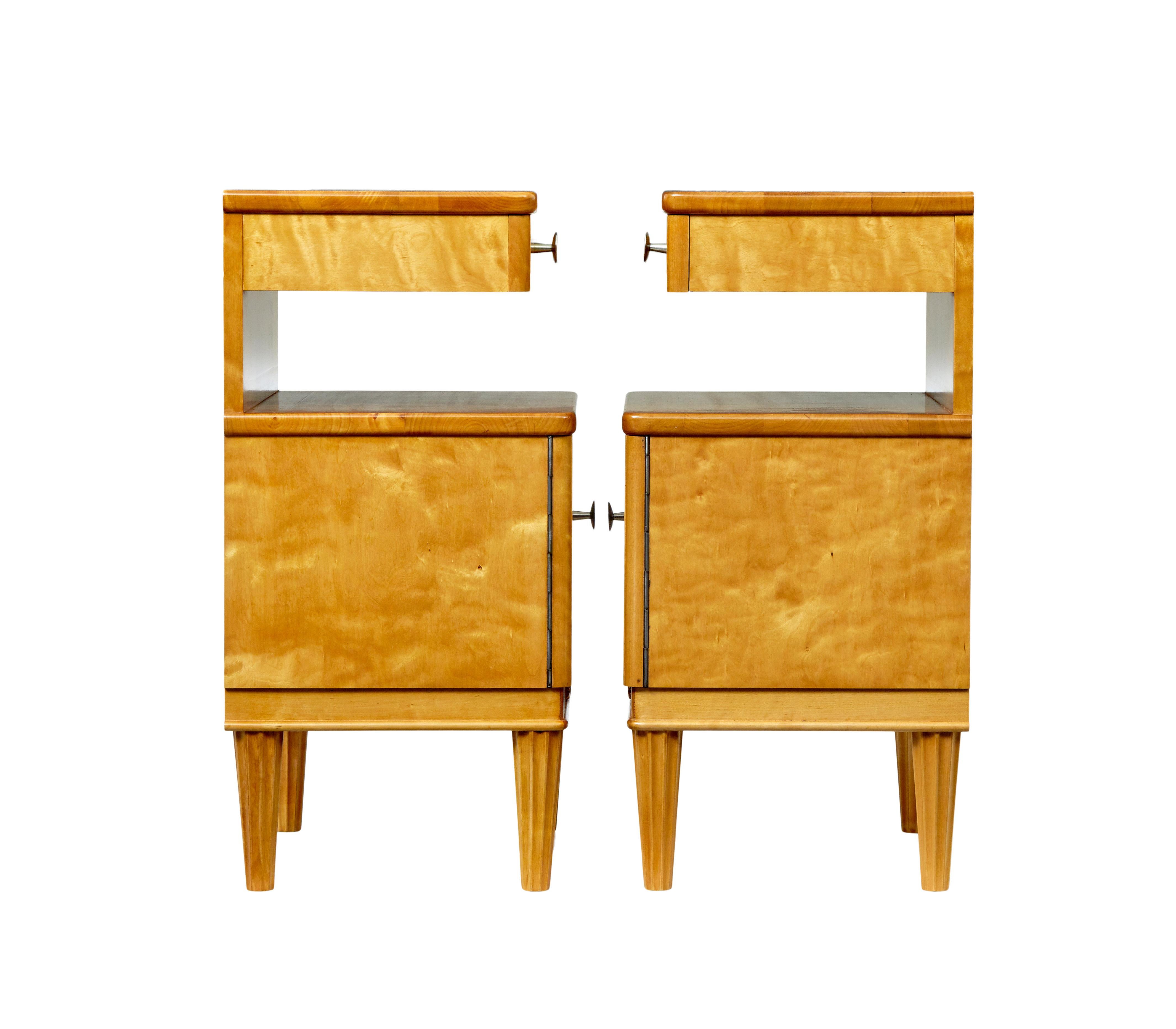 Pair of mid century Scandinavian birch bedside cupboards For Sale 1