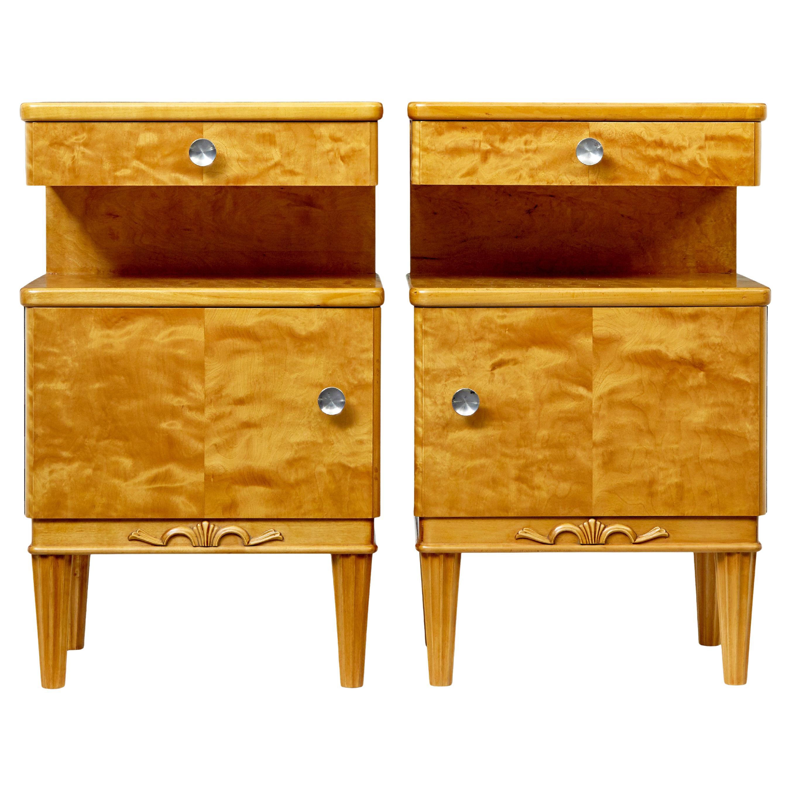 Pair of mid century Scandinavian birch bedside cupboards For Sale