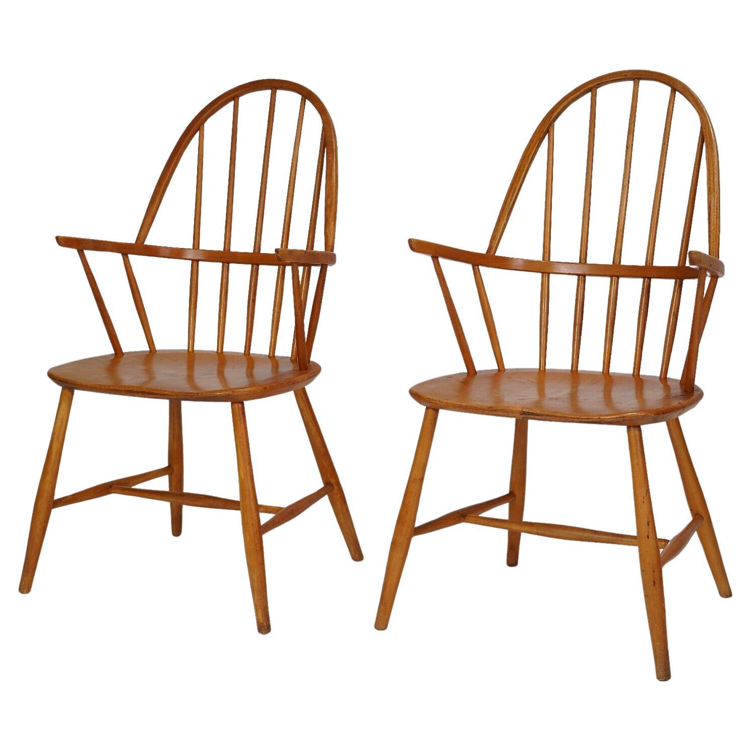 Pair Of Mid Century Scandinavian Elm Windsor Chairs