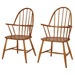 Pair Of Mid Century Scandinavian Elm Windsor Chairs