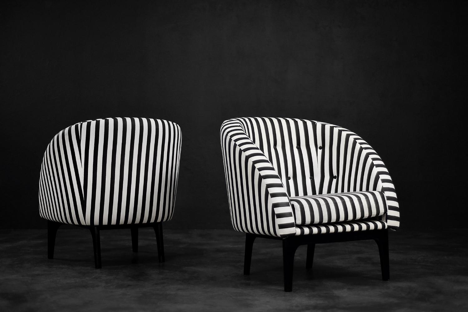 Pair of Mid-Century Scandinavian Modern Armchairs with Black&White Stripes, 1960 For Sale 5