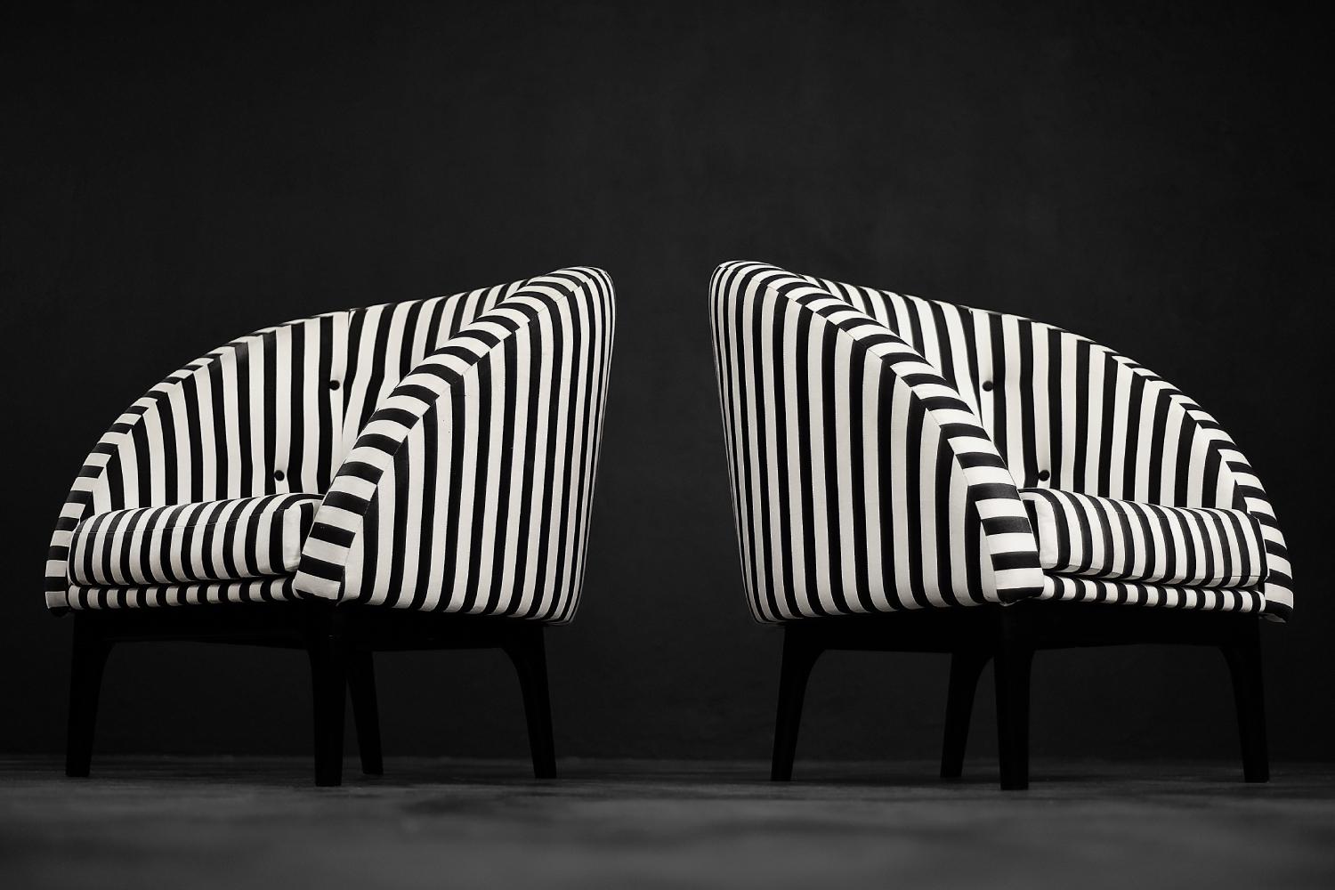 Pair of Mid-Century Scandinavian Modern Armchairs with Black&White Stripes, 1960 For Sale 8
