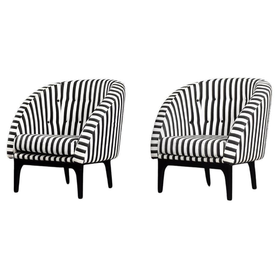 Pair of Mid-Century Scandinavian Modern Armchairs with Black&White Stripes, 1960 For Sale