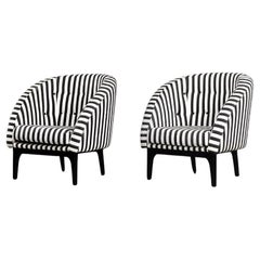 Retro Pair of Mid-Century Scandinavian Modern Armchairs with Black&White Stripes, 1960