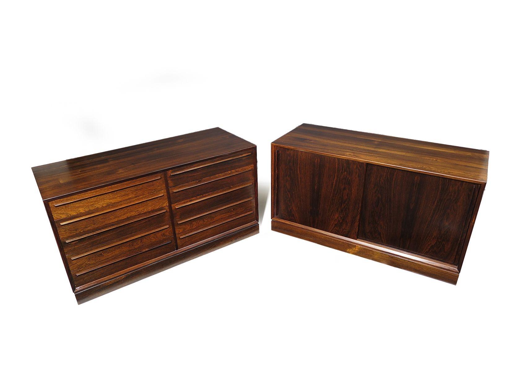 Scandinavian Modern Pair of Mid-century Scandinavian Rosewood Credenza Cabinets, Perfectly Restored For Sale