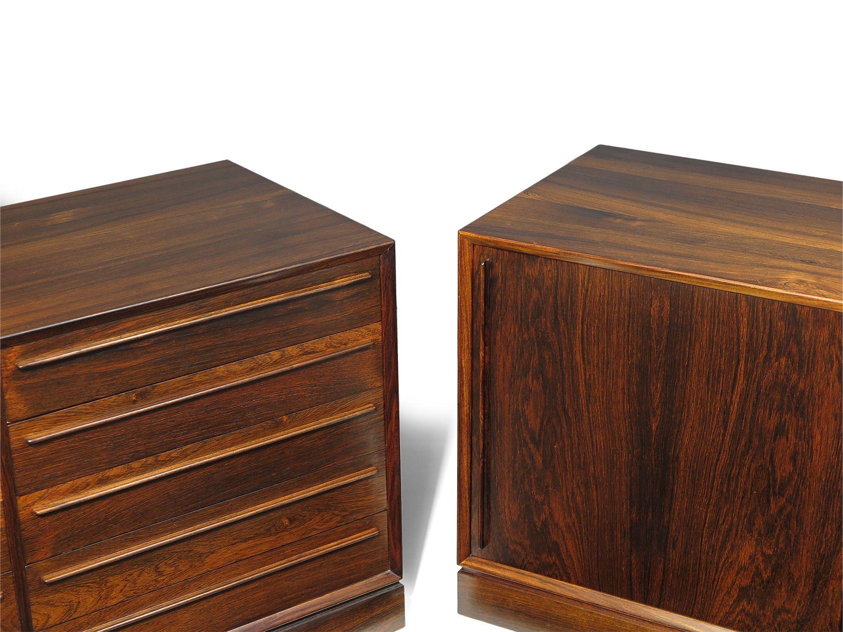 Danish Pair of Mid-century Scandinavian Rosewood Credenza Cabinets, Perfectly Restored For Sale
