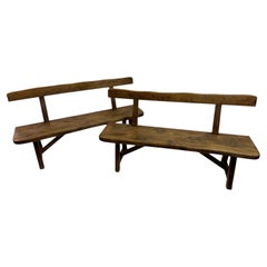 Pair of Mid Century Scandinavian Sculptural Elm Benches by Olavi Hanninen