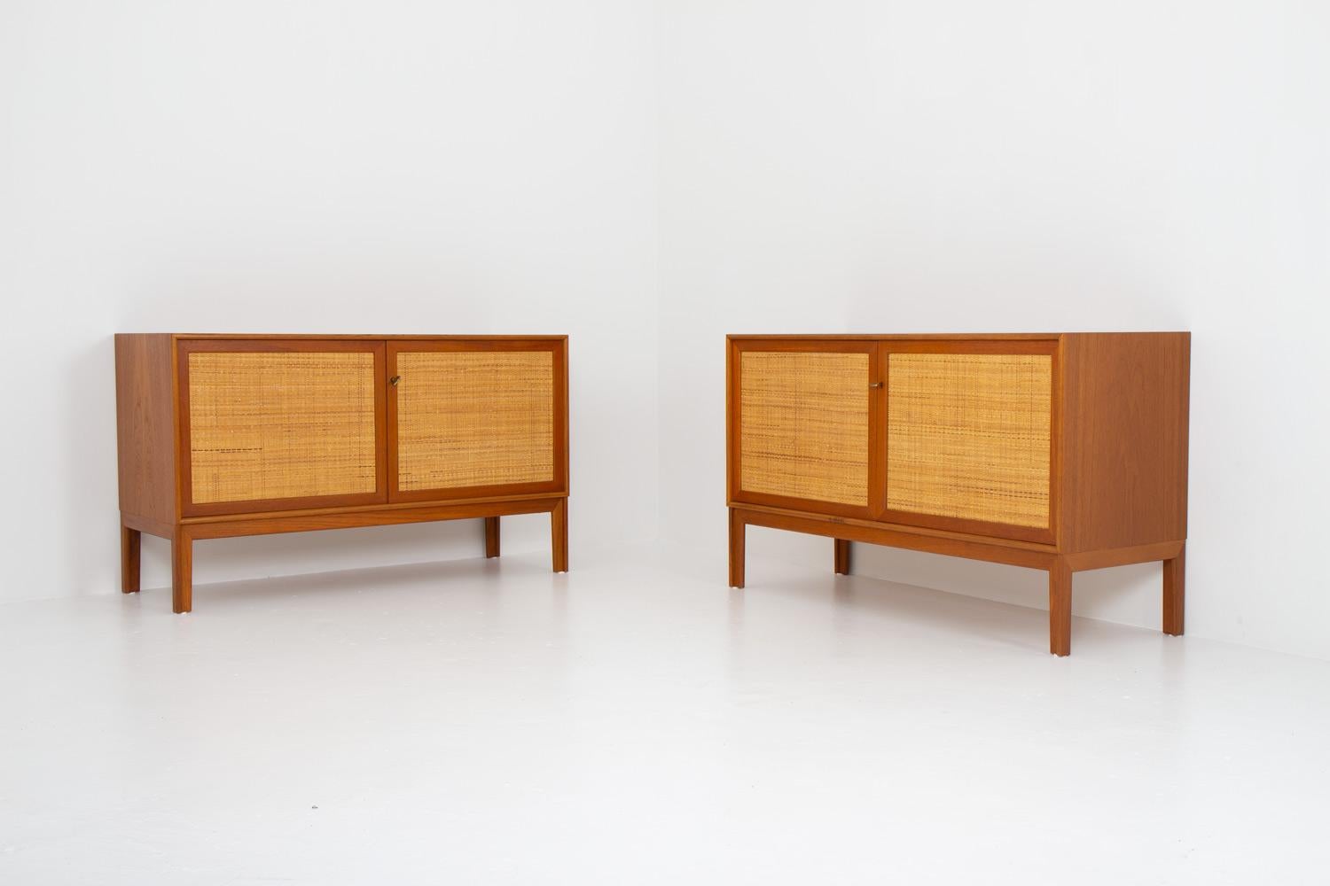 Two sleek and sophisticated sideboards, crafted by the renowned designer Alf Svensson and produced by the esteemed Bjästa Möbelfabrik of Sweden, gracefully adorn this piece from the 1960s. Boasting a design of refined simplicity, each sideboard is