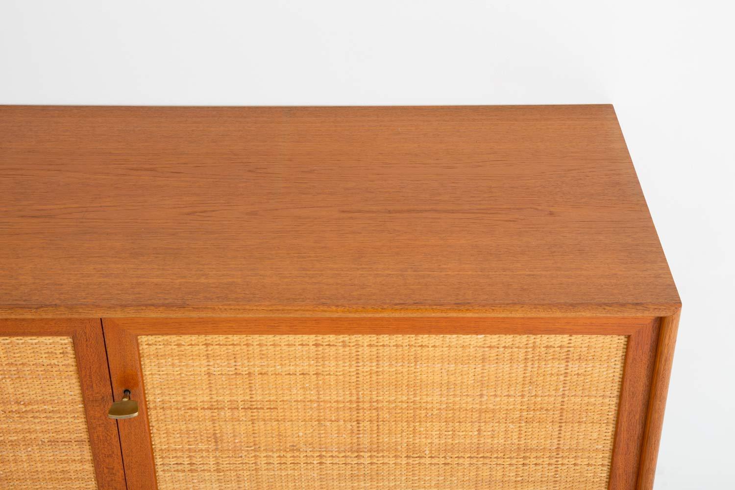 Swedish Pair of Mid Century Scandinavian Sideboards in Teak and Rattan by Alf Svensson