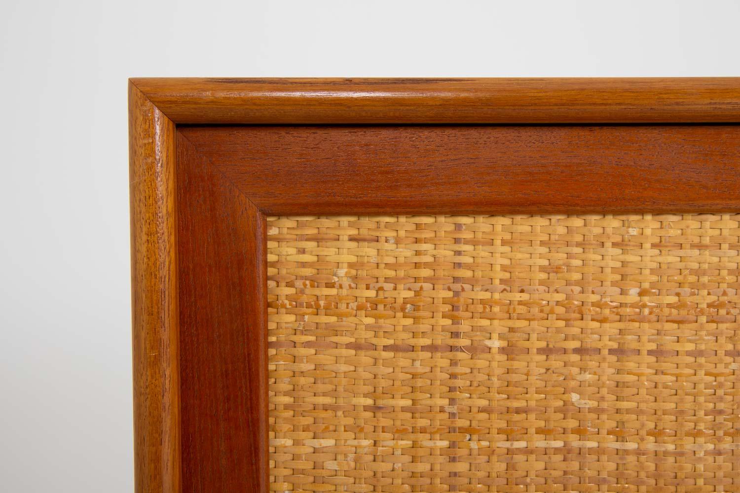 20th Century Pair of Mid Century Scandinavian Sideboards in Teak and Rattan by Alf Svensson For Sale