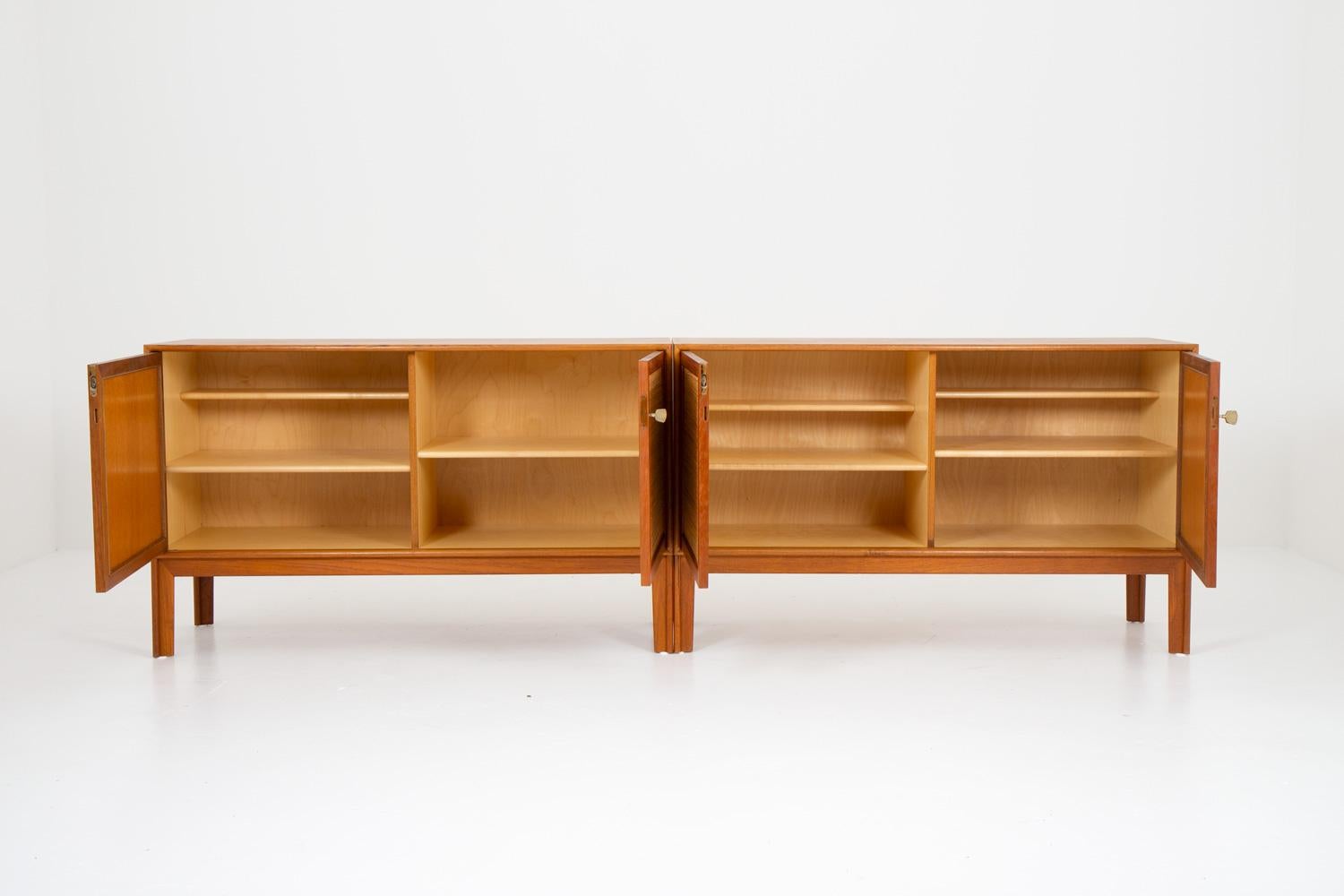 Pair of Mid Century Scandinavian Sideboards in Teak and Rattan by Alf Svensson For Sale 2