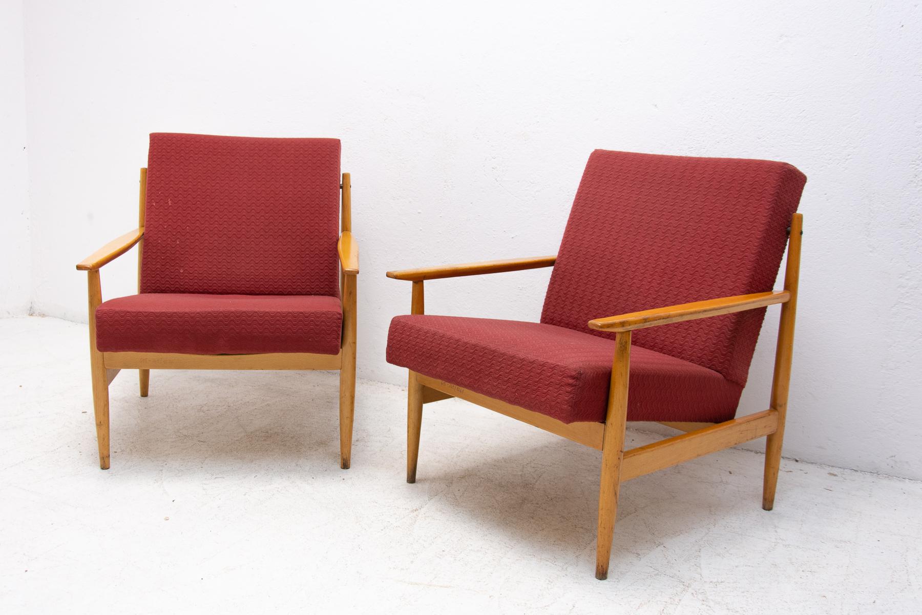 Czech Pair of Mid Century Scandinavian Style Armchairs by TON, 1970´s
