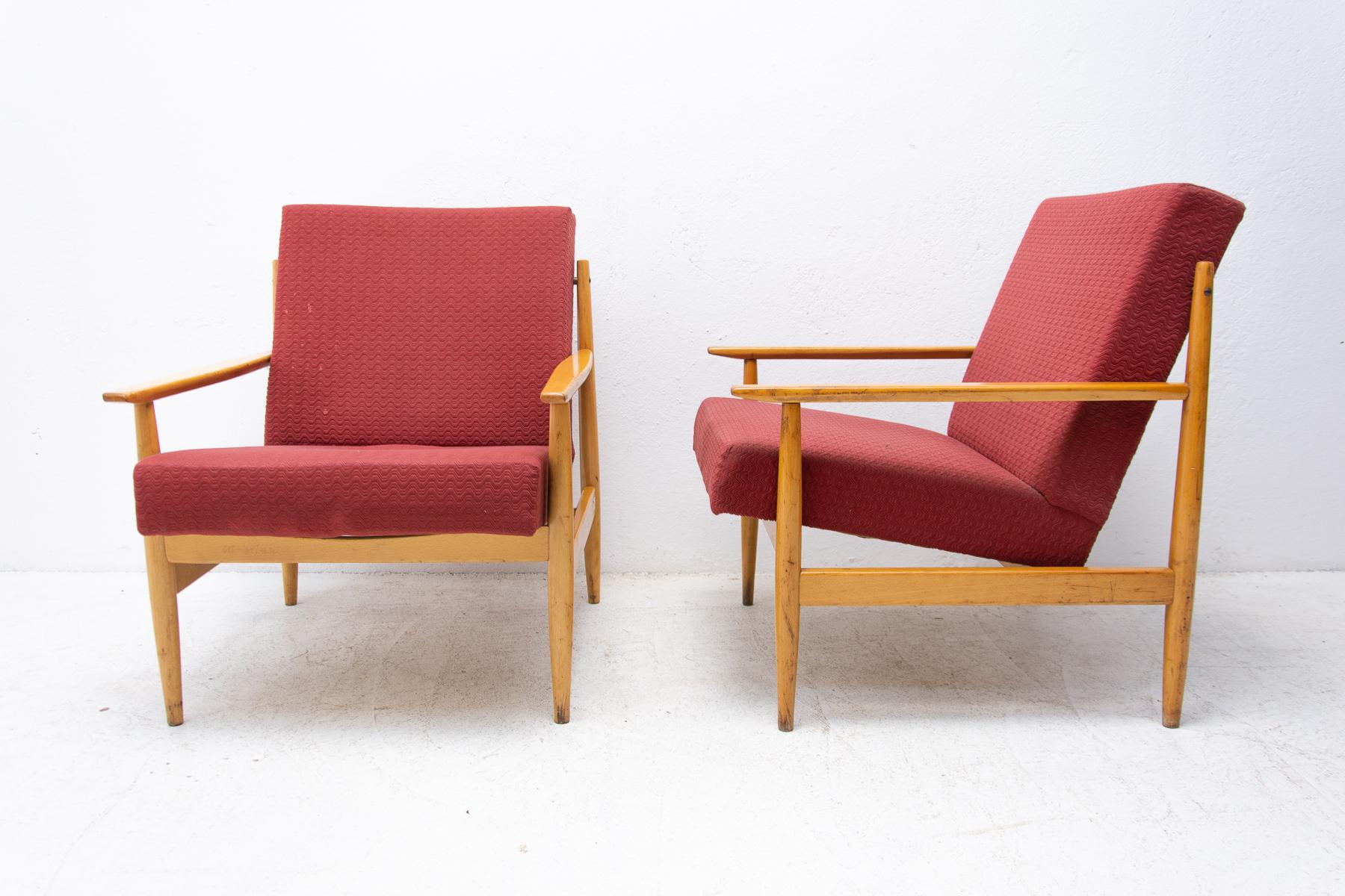 Beech Pair of Mid Century Scandinavian Style Armchairs by TON, 1970´s
