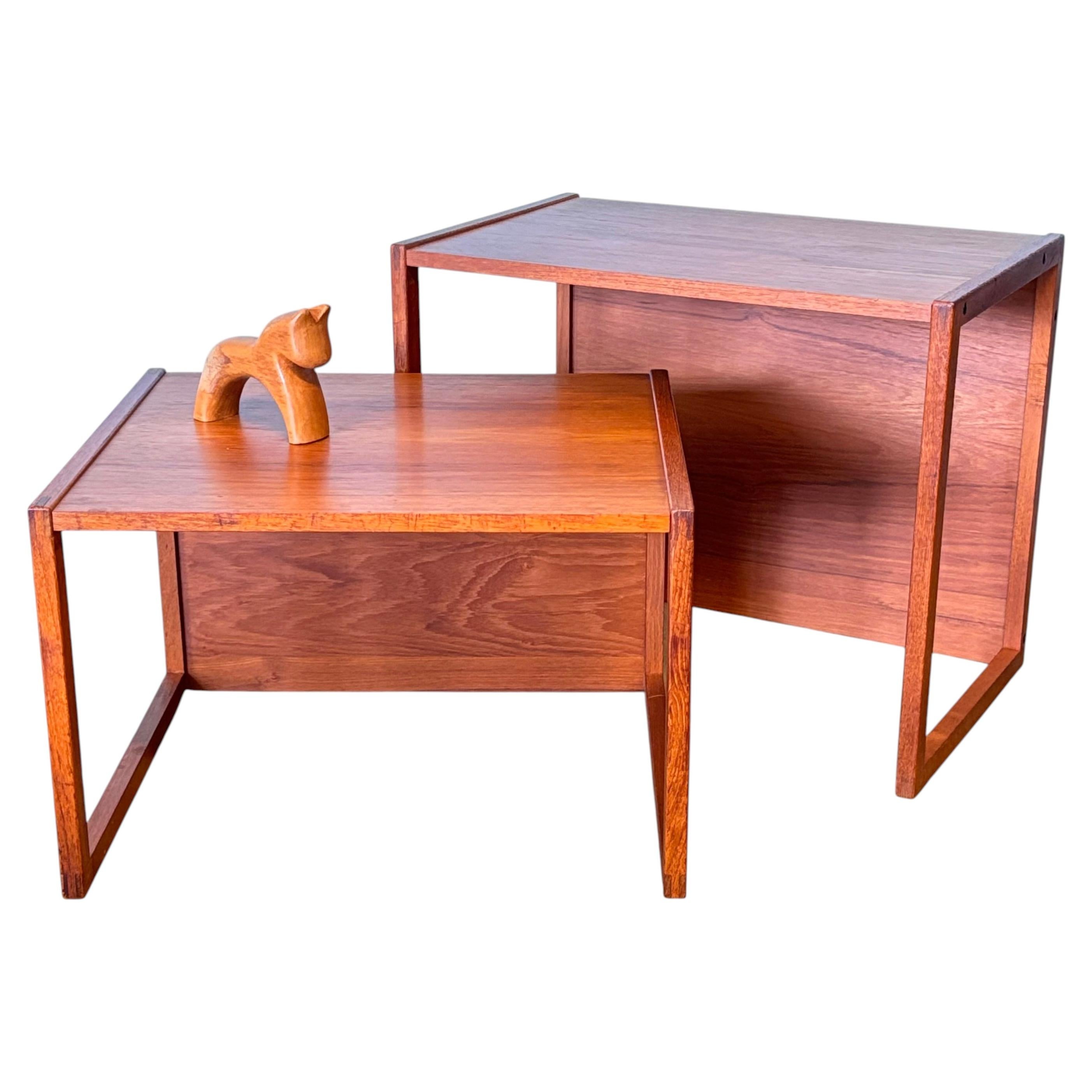 Pair of Mid Century Scandinavian Style Teak Nesting Tables For Sale