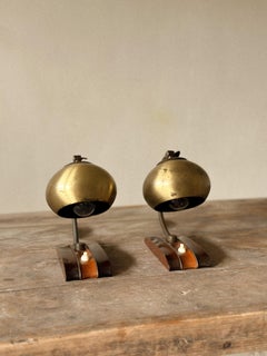 Pair of Mid-Century Scandinavian Table or Wall Lamps, Brass and Wood, c. 1960s