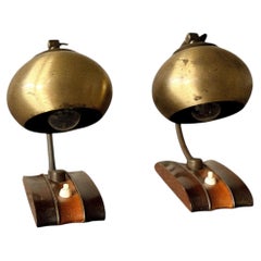 Pair of Mid-Century Scandinavian Table or Wall Lamps, Brass and Wood, c. 1960s