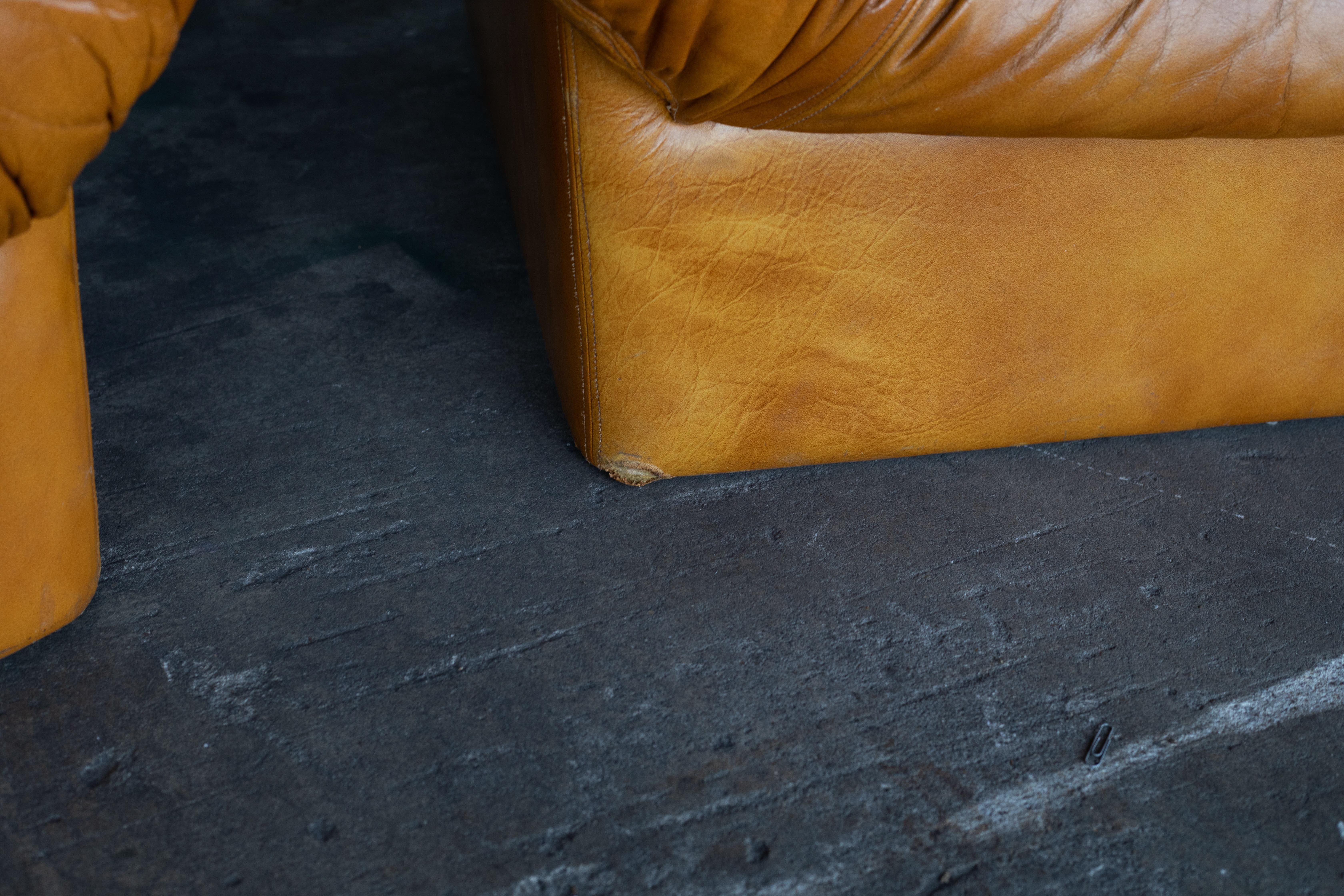 Pair of Mid-Century Scandinavian Tan Leather Lounge Chairs For Sale 6