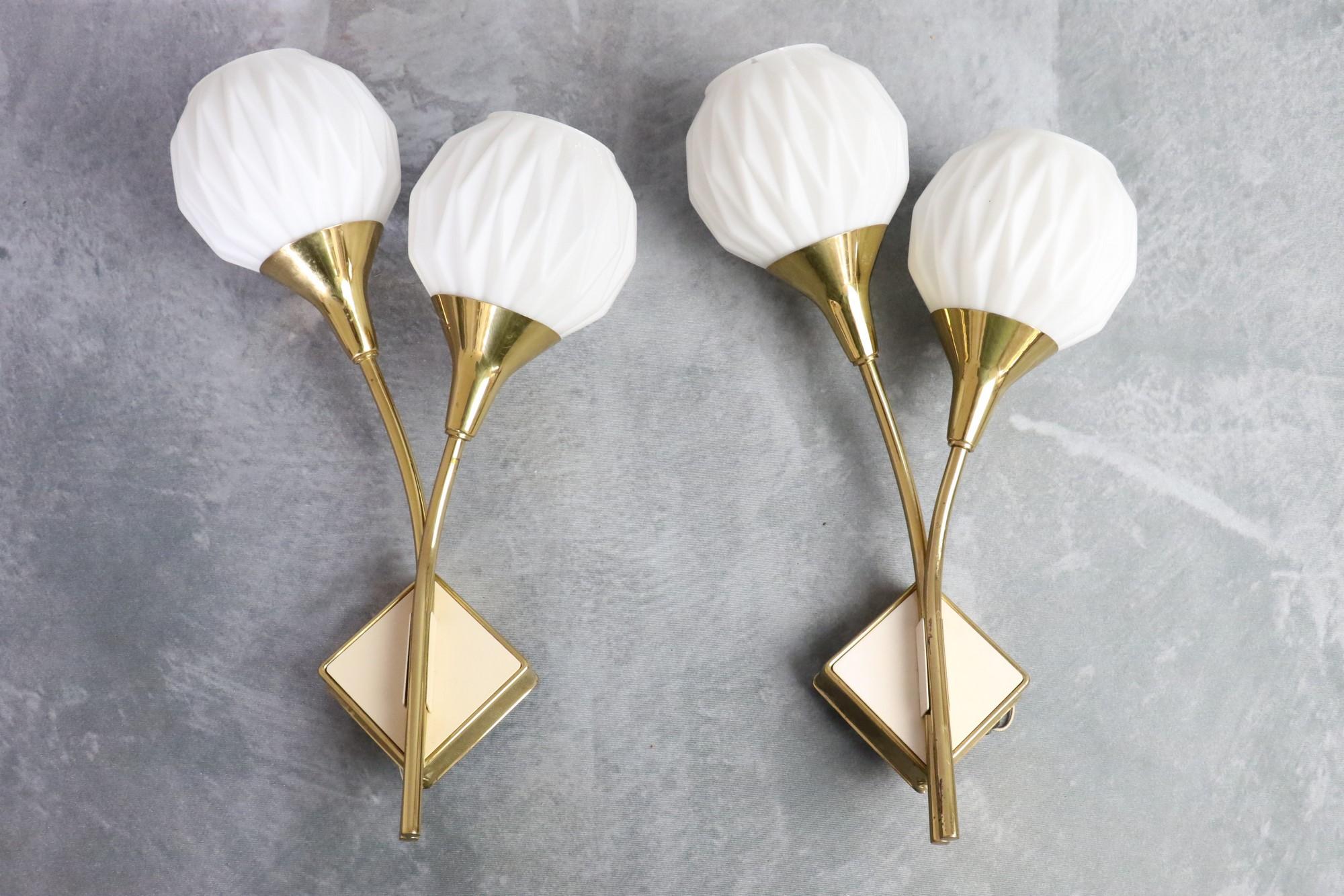 Mid-Century Modern Pair of Mid-century Sconces Attributed to Jacques Biny circa 1950 Era Perriand For Sale
