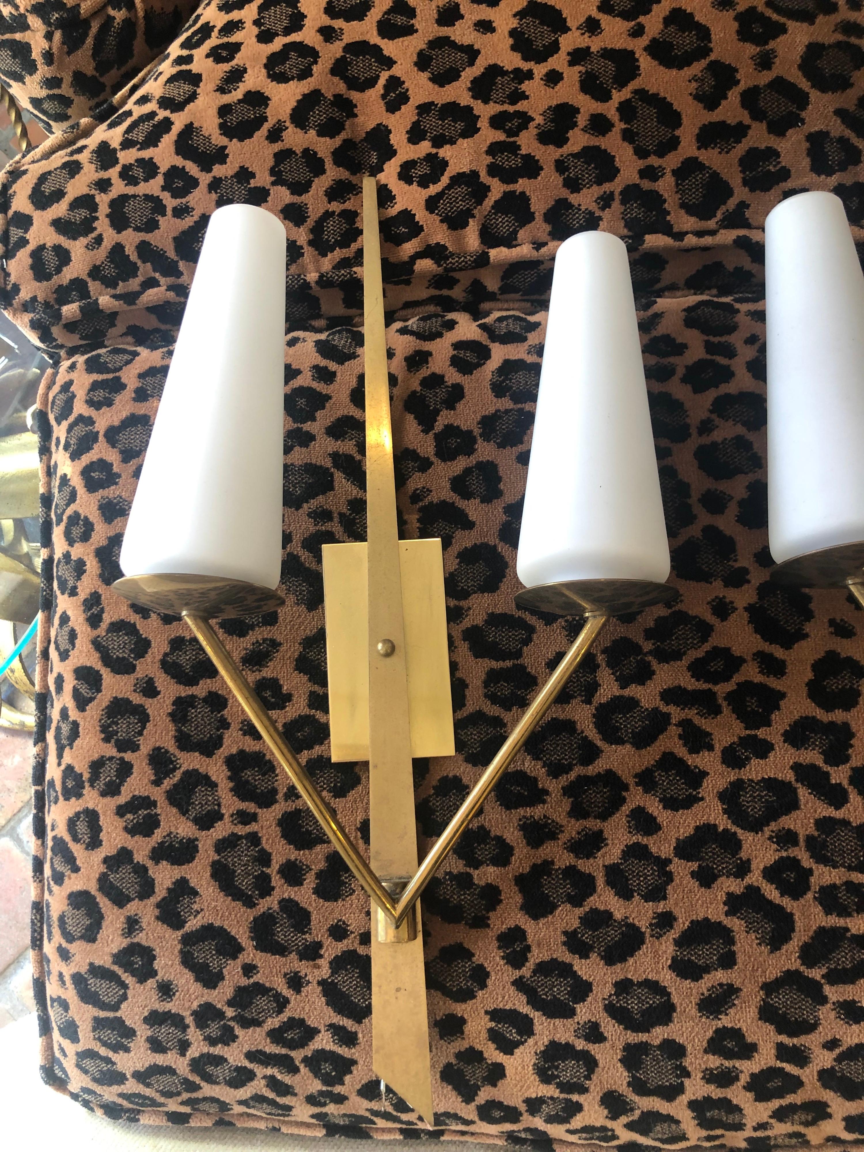 Pair of Mid Century Maison Arlus Sconces  In Good Condition For Sale In Redding, CT
