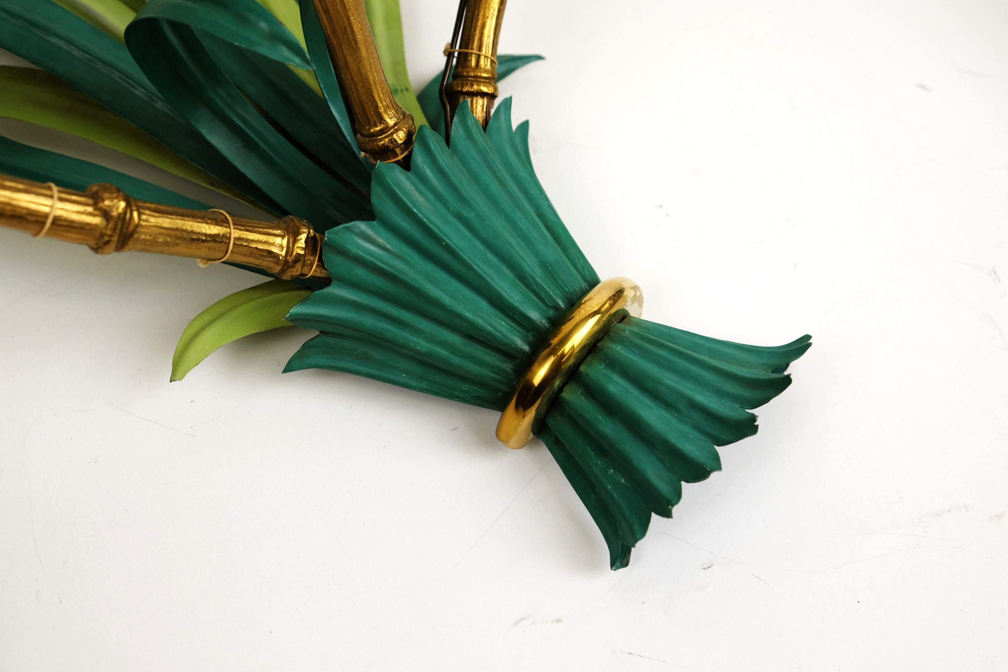 Pair of Wall Lamps / Sconces by Maison Bagues Bamboo Palm Leaves, France 1950s For Sale 12