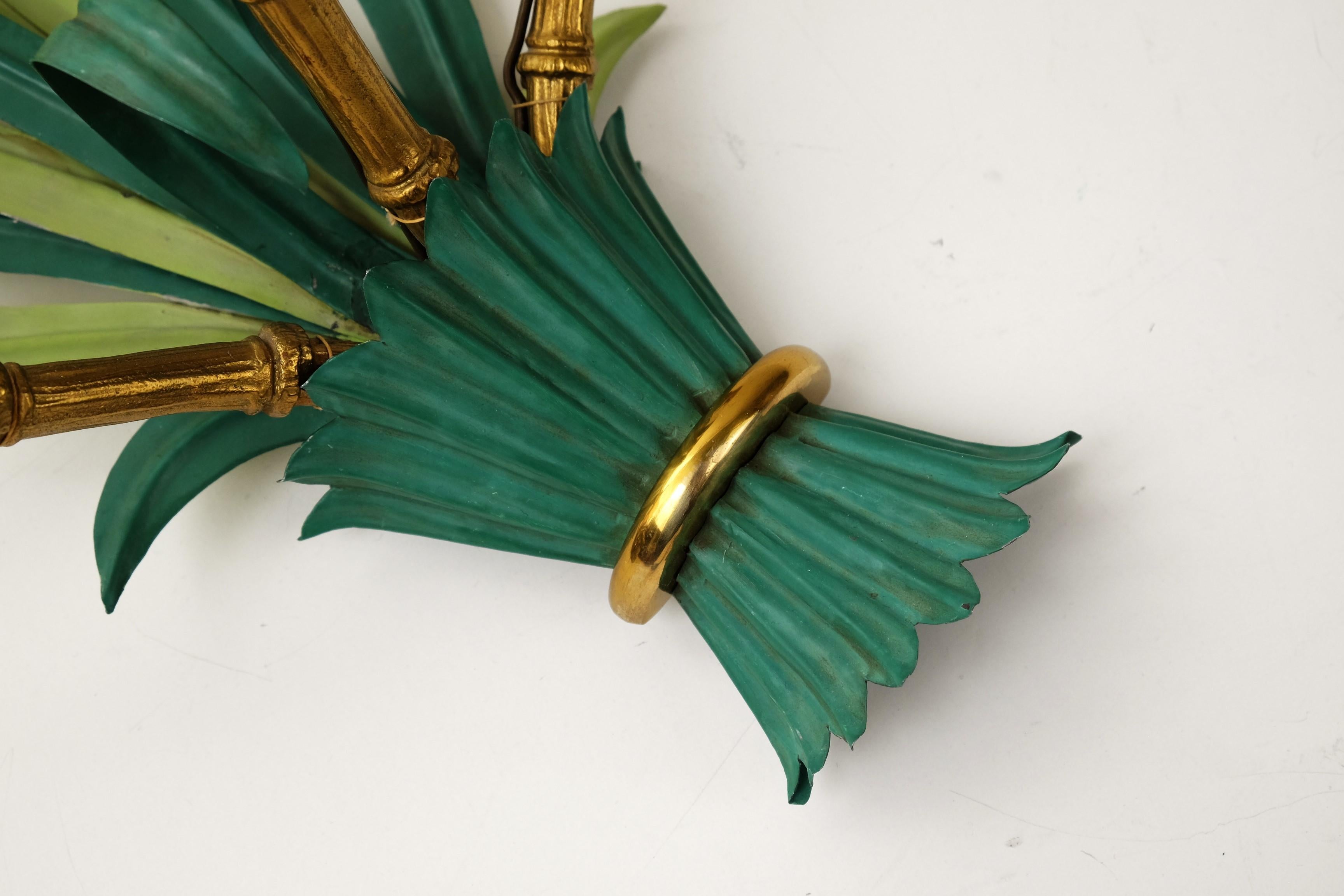 Pair of Wall Lamps / Sconces by Maison Bagues Bamboo Palm Leaves, France 1950s For Sale 5