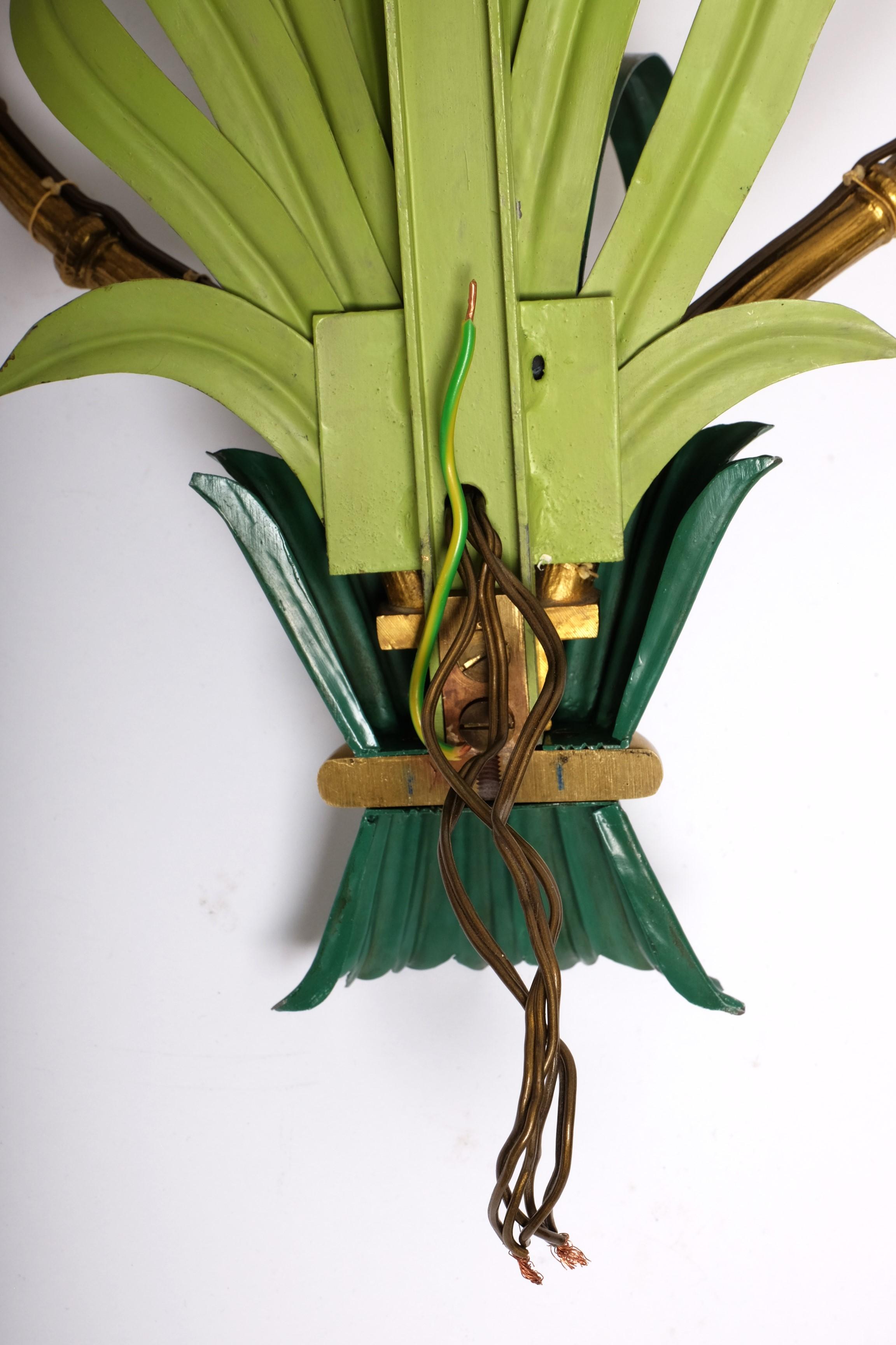 Pair of Mid Century Sconces by Maison Bagues Bamboo Palm Leaves, France 1950s 12