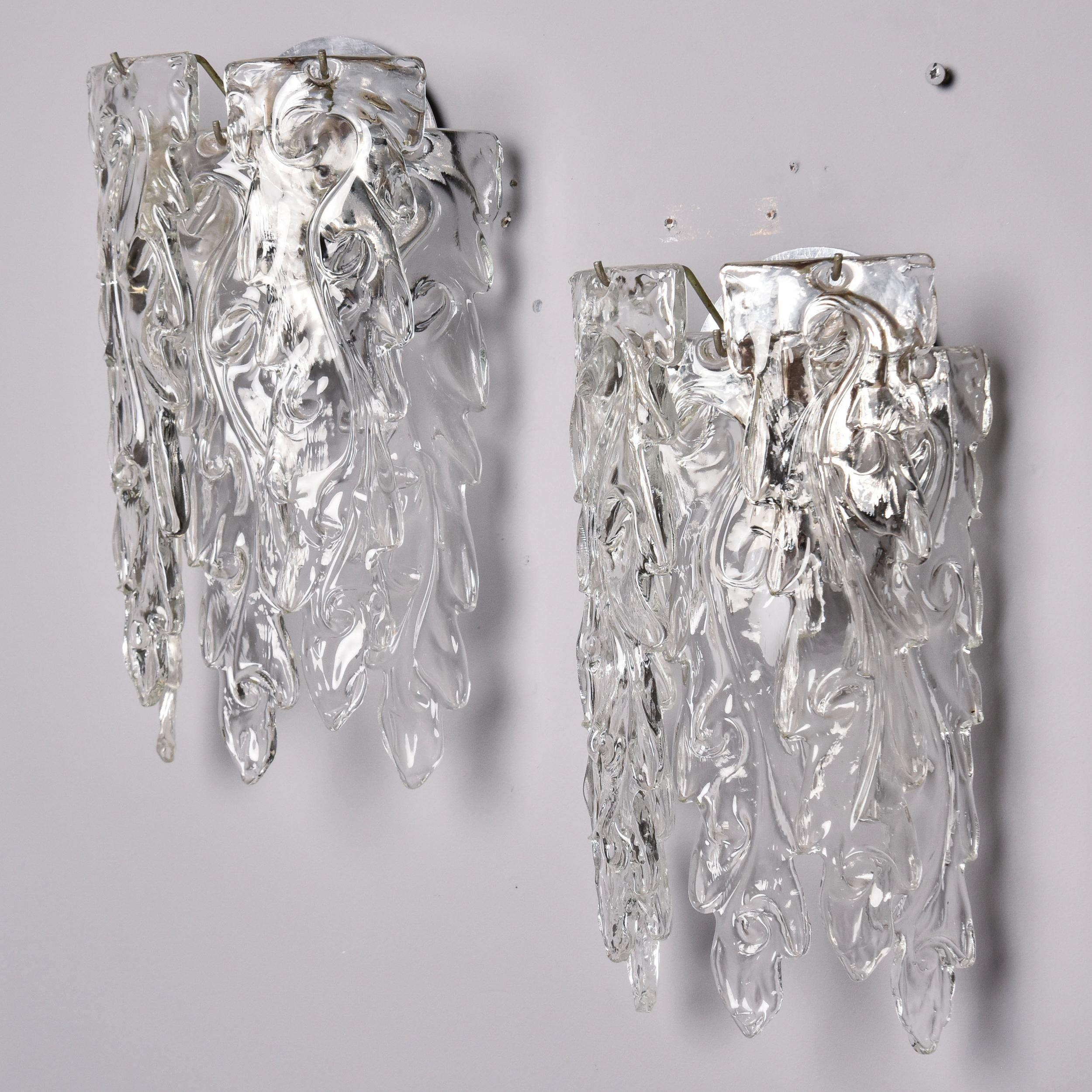 Mid-Century Modern Pair of Mid Century Sconces with Murano Glass Pendants Attributed to Barovier  For Sale