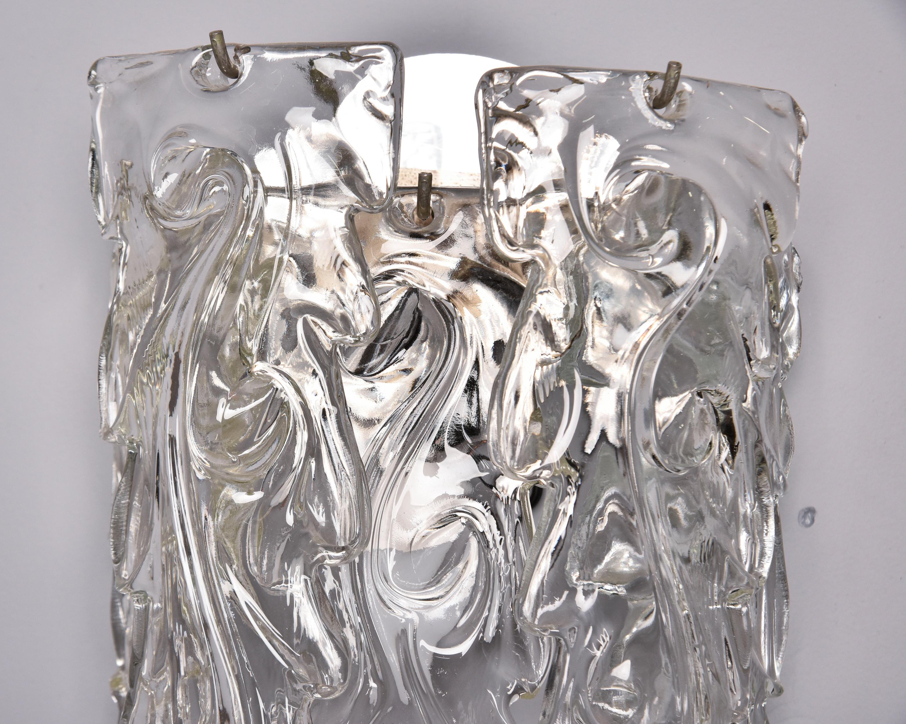 Italian Pair of Mid Century Sconces with Murano Glass Pendants Attributed to Barovier  For Sale