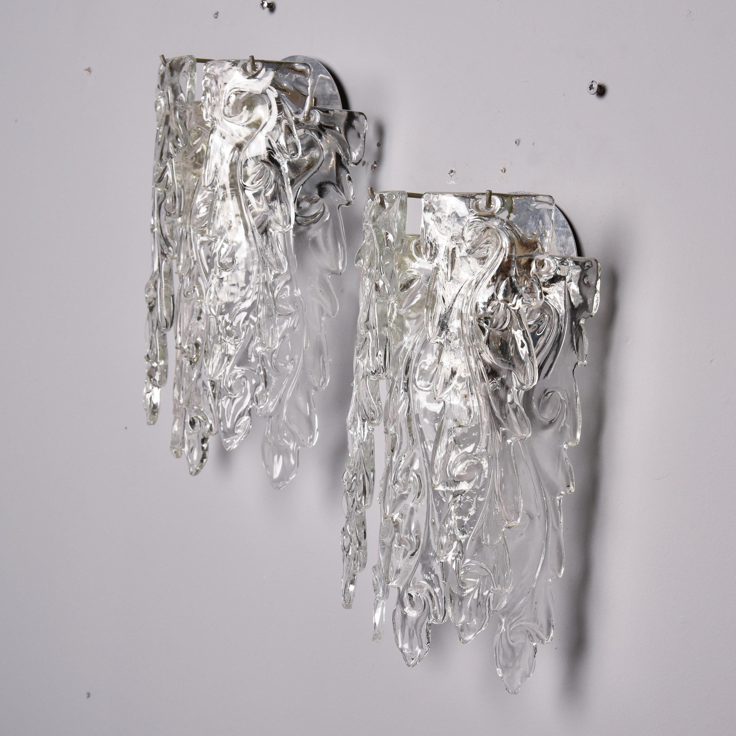 20th Century Pair of Mid Century Sconces with Murano Glass Pendants Attributed to Barovier  For Sale