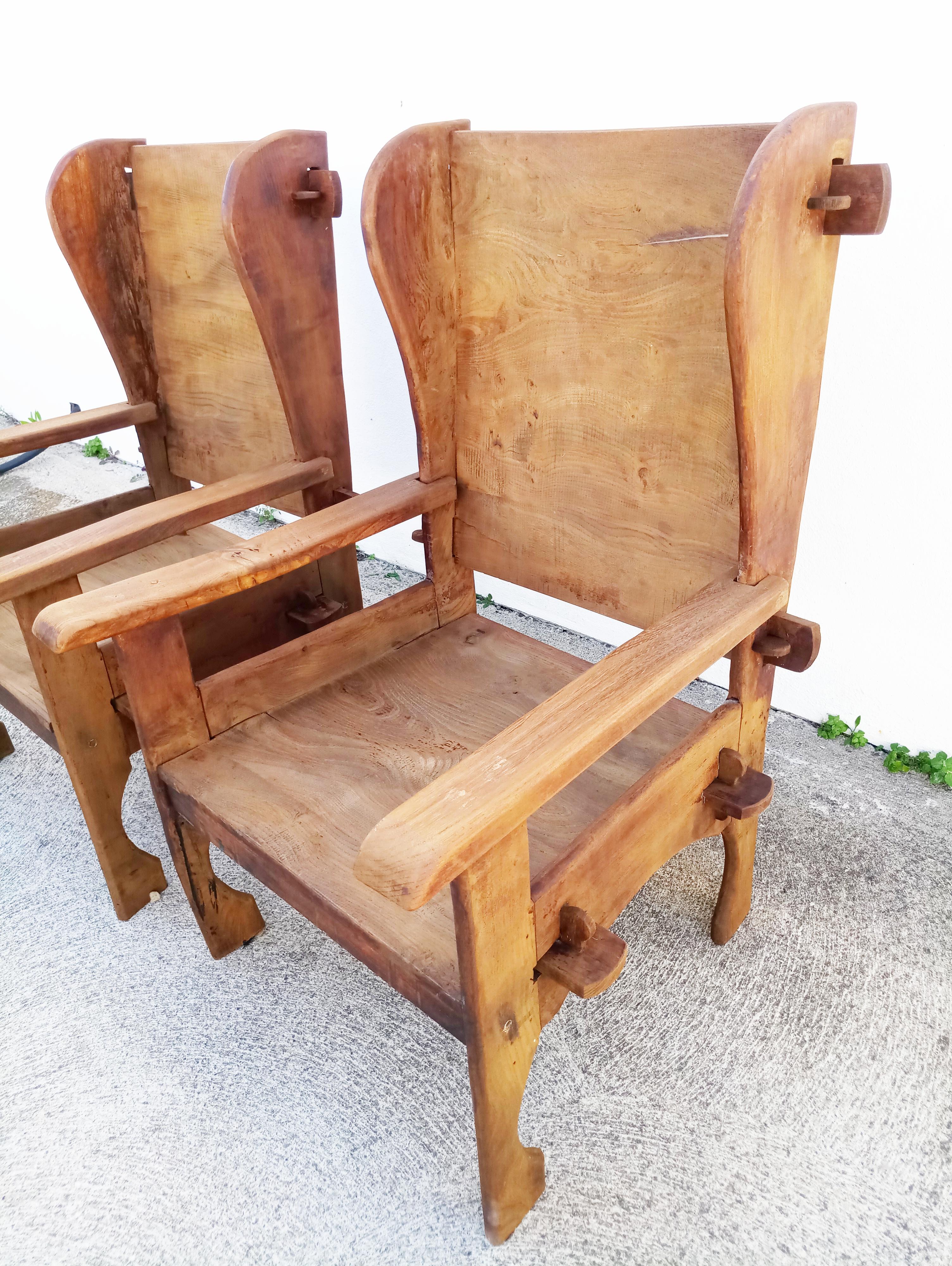 Pair of Midcentury Scottish Brutalist Wooden Armchairs 7