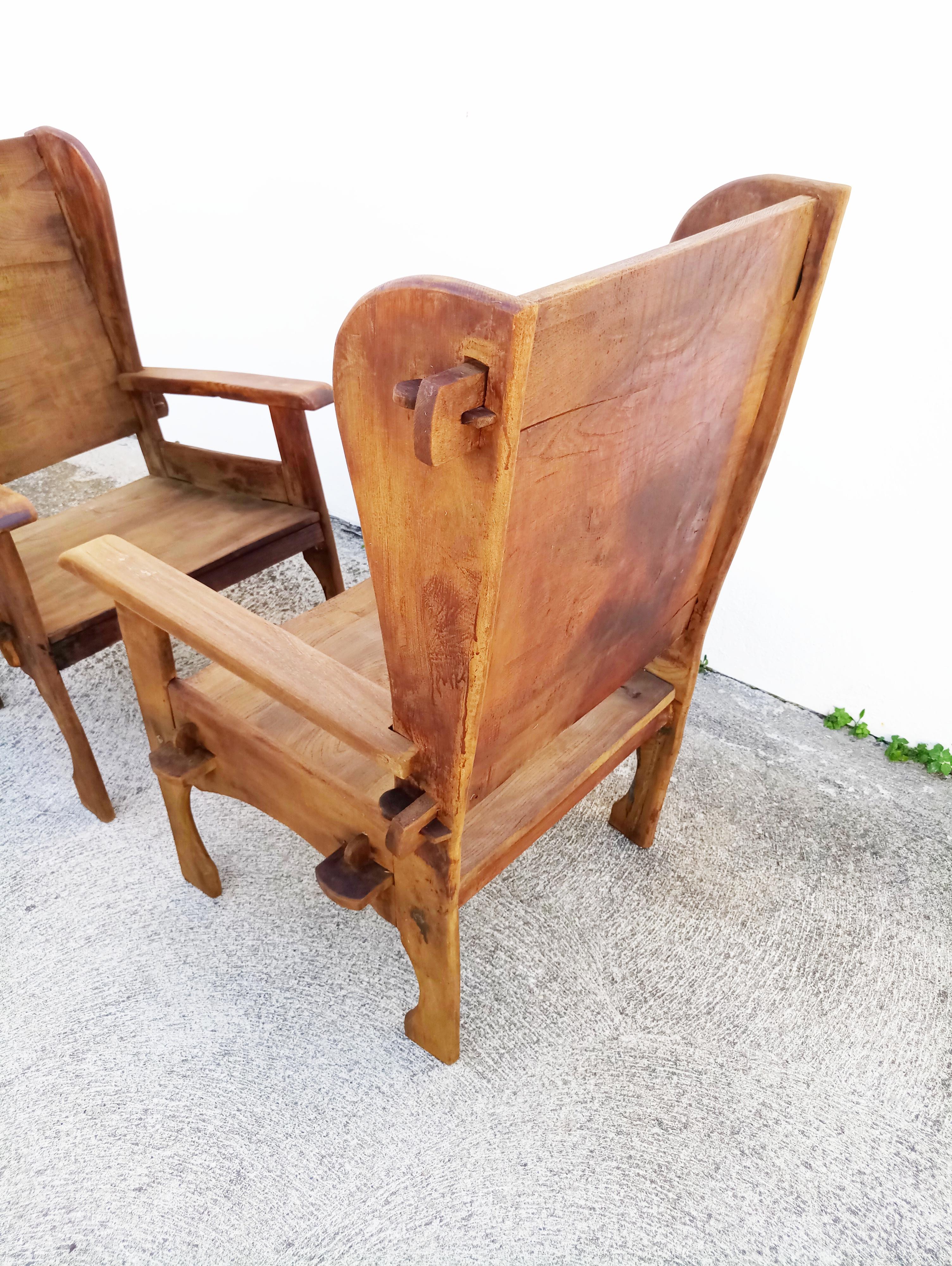 20th Century Pair of Midcentury Scottish Brutalist Wooden Armchairs