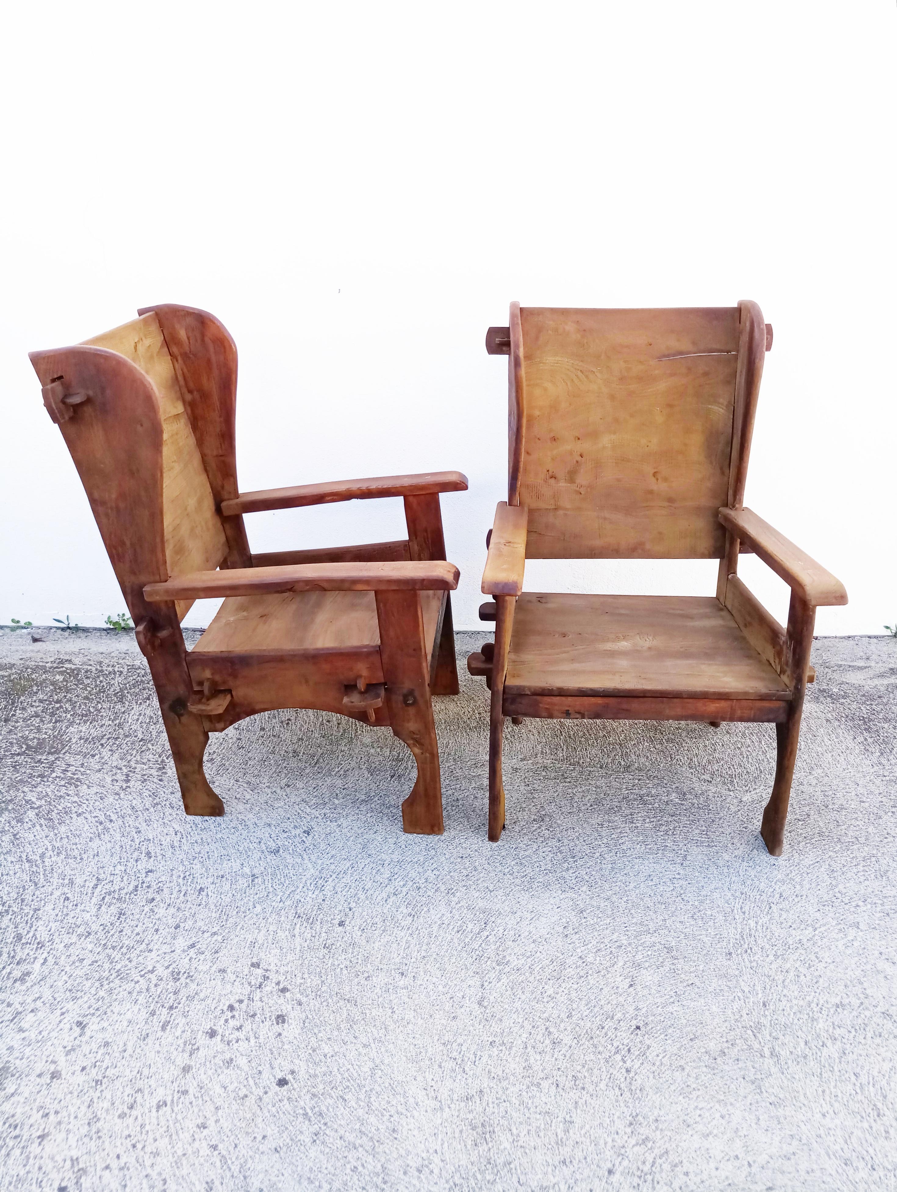 Pair of Midcentury Scottish Brutalist Wooden Armchairs 1
