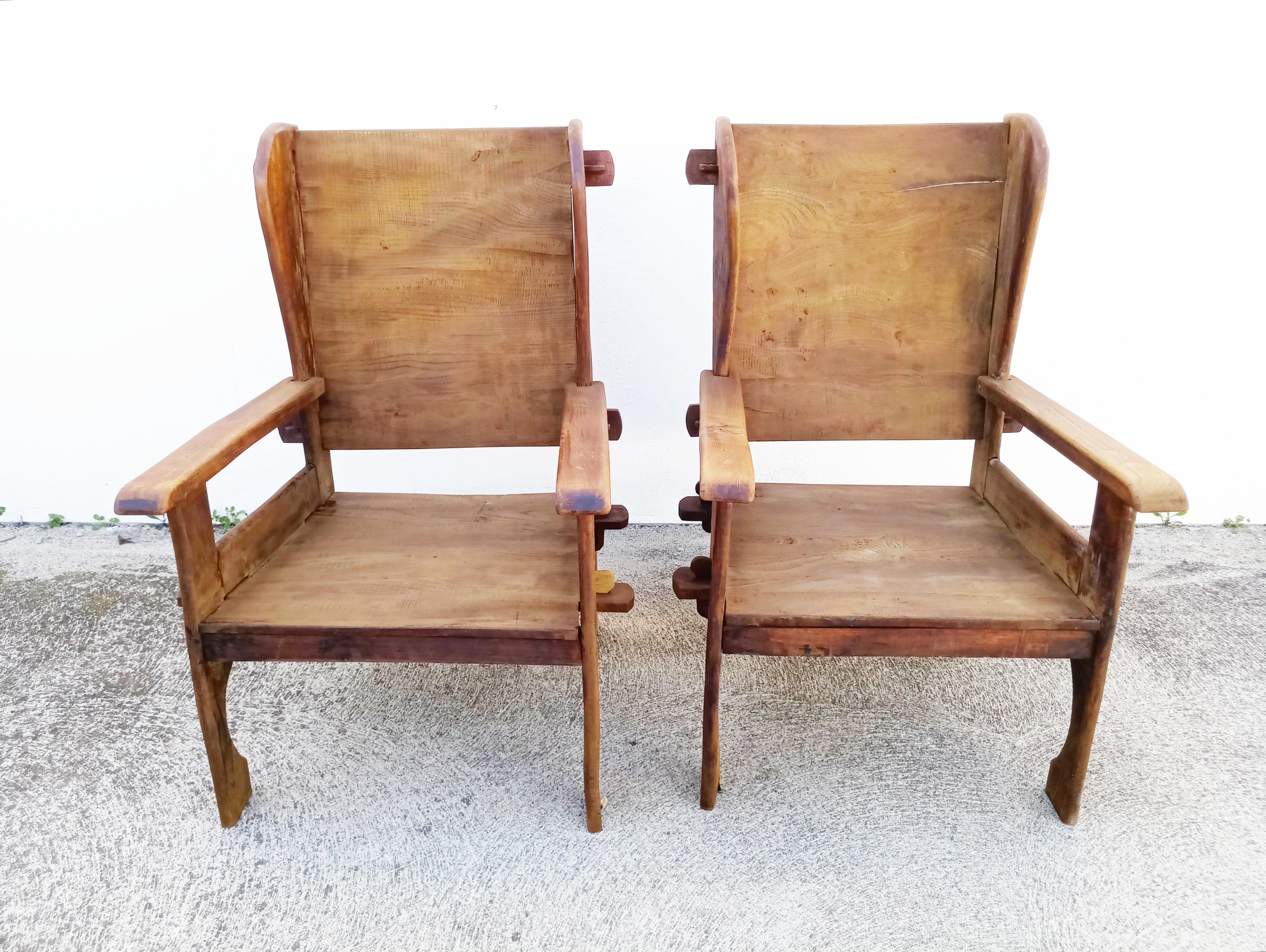 Pair of Midcentury Scottish Brutalist Wooden Armchairs 2