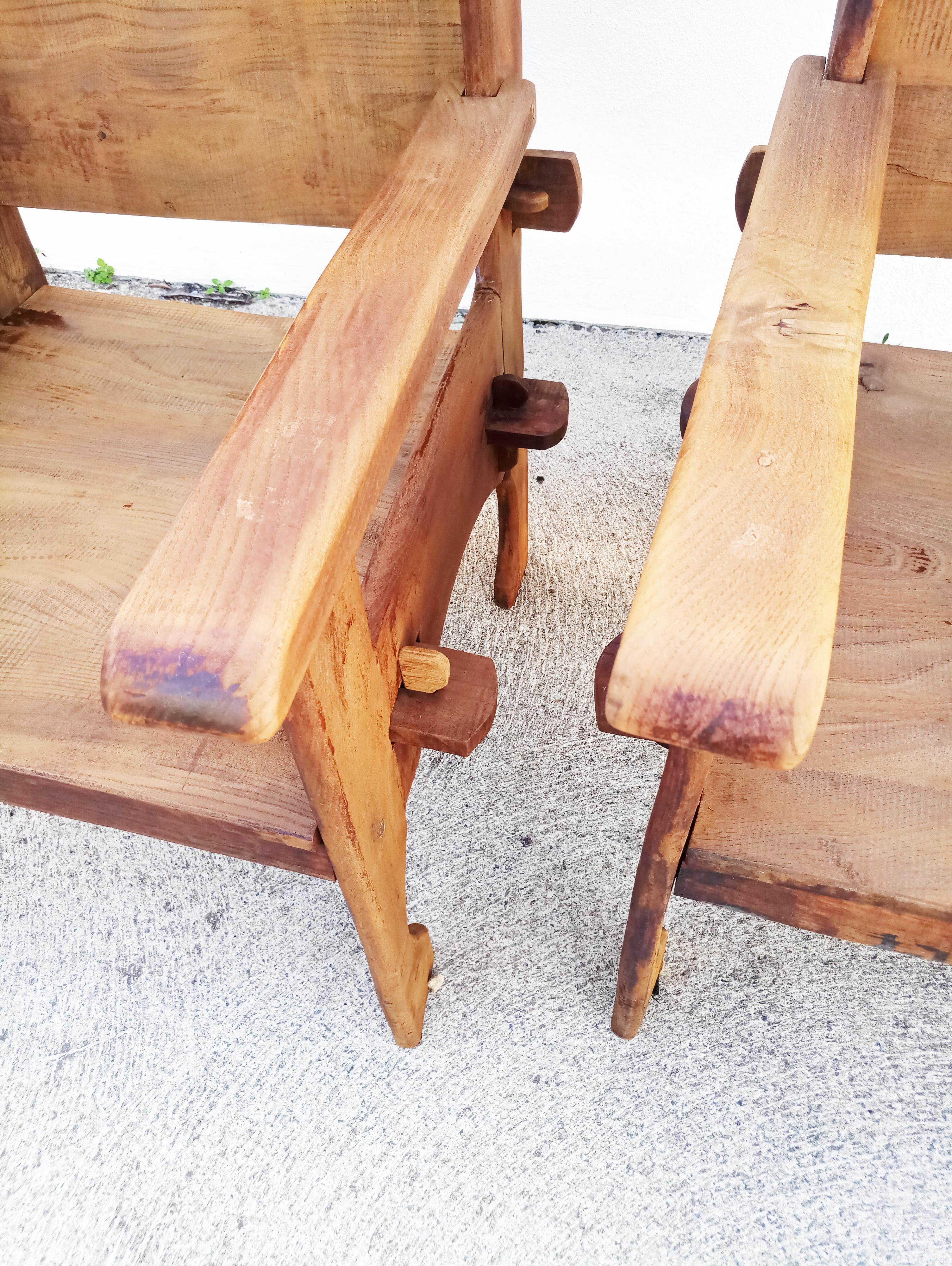 Pair of Midcentury Scottish Brutalist Wooden Armchairs 3