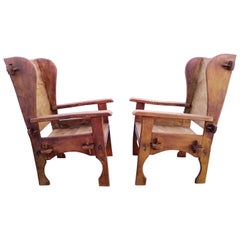 Vintage Pair of Midcentury Scottish Brutalist Wooden Armchairs