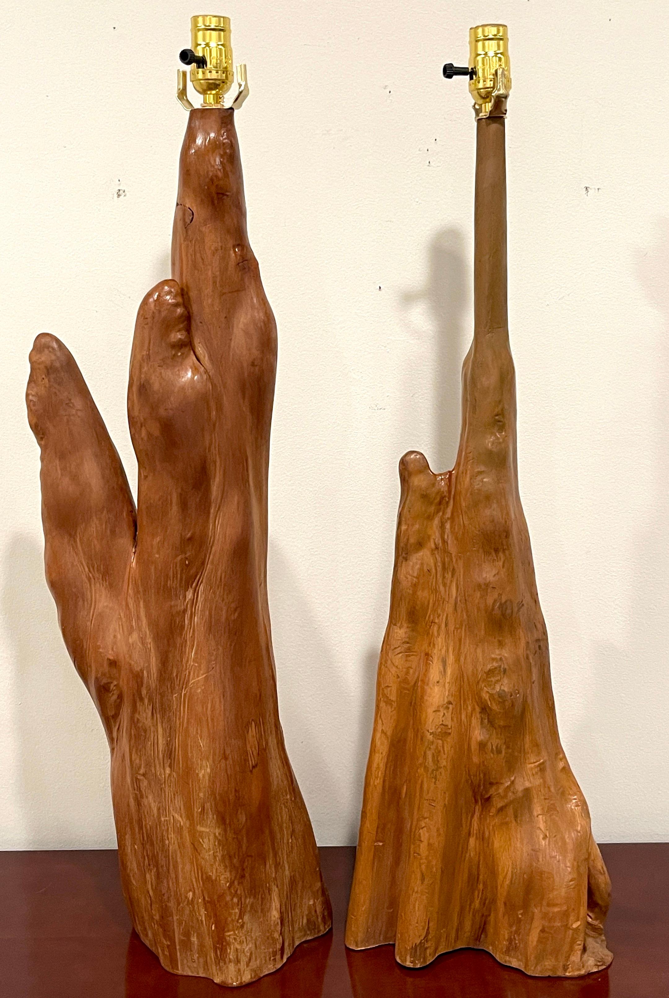 Pair of Mid Century Sculptural Cyprus Root Lamps, Attrib. Cypress Knee Studio
Attributed to the  Cypress Knee Studio, New Orleans, LA 
USA, Circa 1960s

A remarkable pair of sculptural cypress root lamps, attributed to the Cypress Knee Studio in New