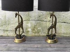 Pair of 1950s Vintage Sculptural Giraffe Brass Table Lamps by Rembrandt Lamp Co