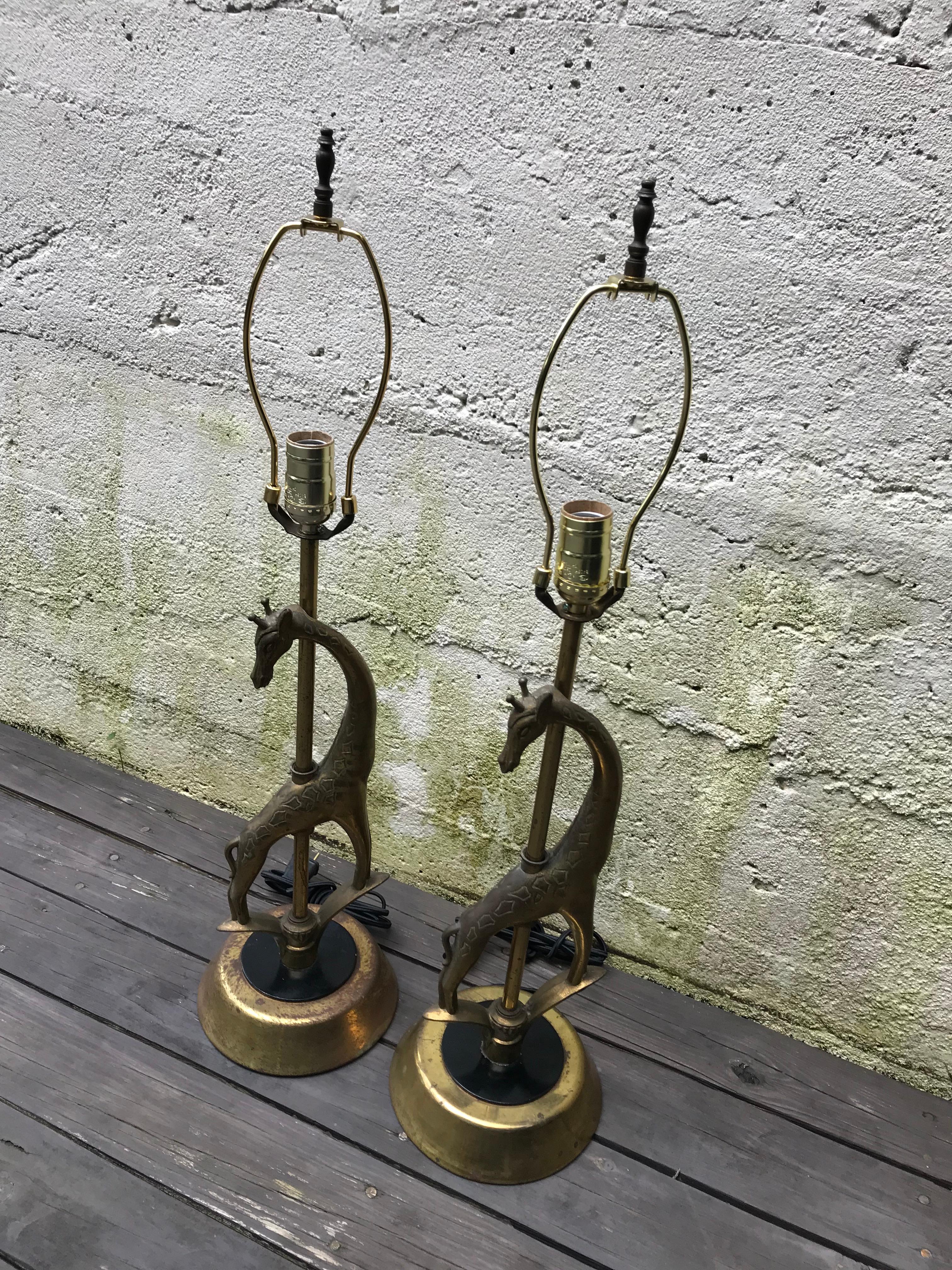 American Pair of Mid Century Sculptural Giraffe Table Lamps by Rembrandt Lamp Co. 1950s For Sale
