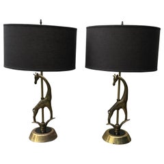 Vintage Pair of Mid Century Sculptural Giraffe Table Lamps by Rembrandt Lamp Co. 1950s