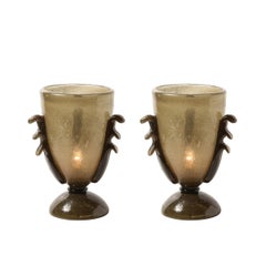 Pair of Mid-Century Sculptural Hand-Blown Smoke Murano Bullicante Glass Uplights