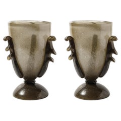 Pair of Mid-Century Sculptural Hand-Blown Smoke Murano Bullicante Glass Uplights