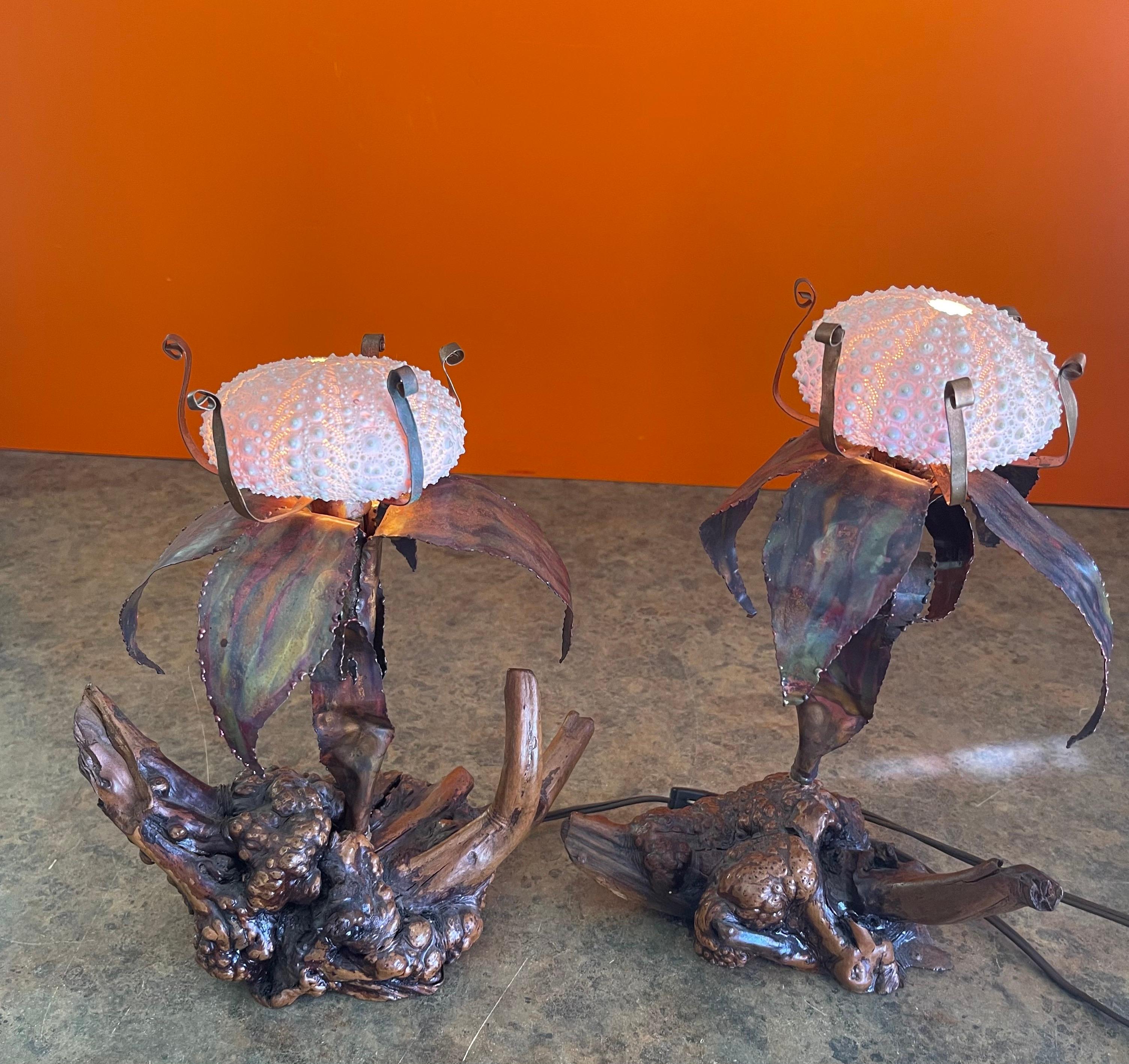 American Pair of Mid-Century Sculptural Sea Urchin Table Lamps by Curtis Jere