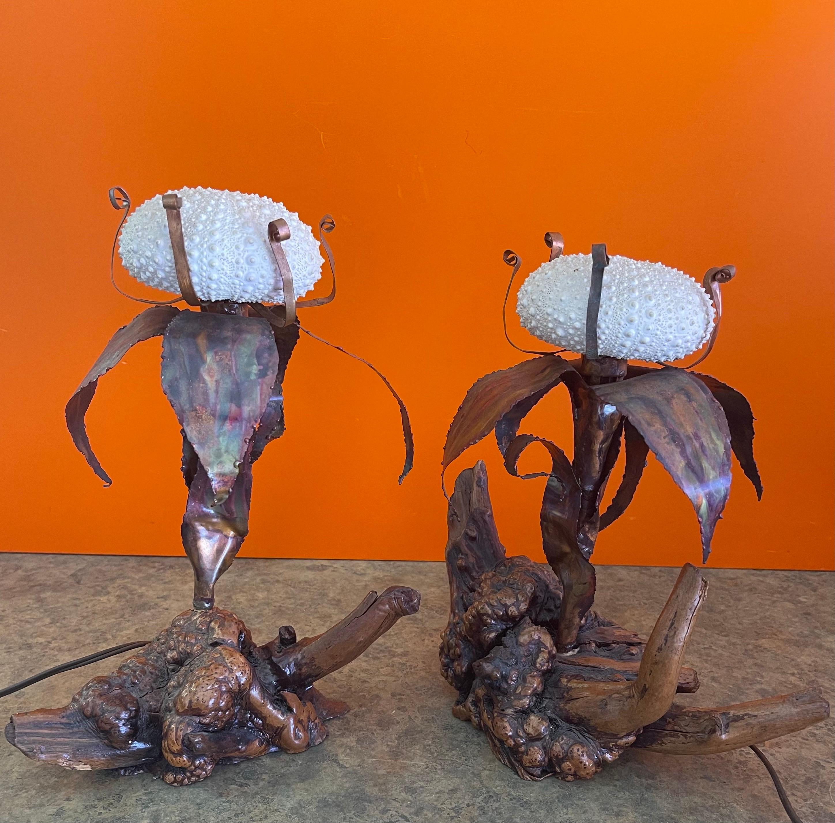 Pair of Mid-Century Sculptural Sea Urchin Table Lamps by Curtis Jere In Good Condition In San Diego, CA