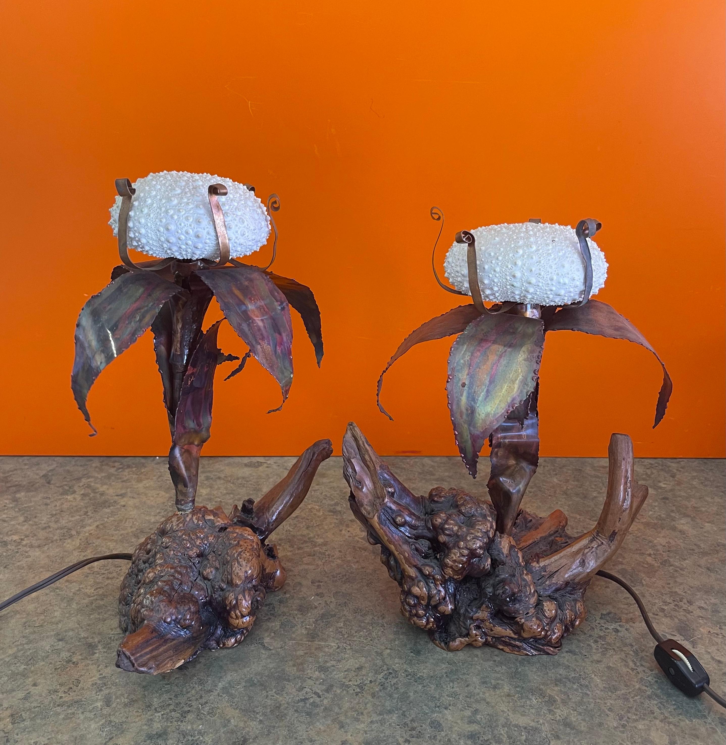 Shell Pair of Mid-Century Sculptural Sea Urchin Table Lamps by Curtis Jere