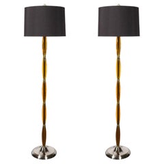 Pair of Mid-Century Segmented Amber Bakelite & Brushed Chrome Floor Lamps
