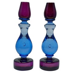 Pair of Mid-Century Seguso Vetri D'Arte Blue and Purple Candlesticks, 1960s